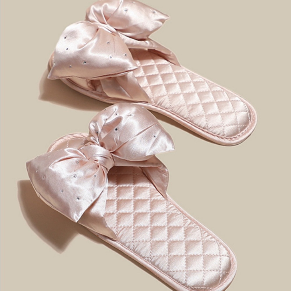 Fashion Nova Pink Satin Bow Slippers